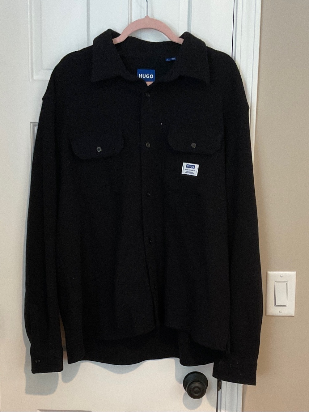 HUGO Black Long-Sleeve Overshirt with Flap Pockets